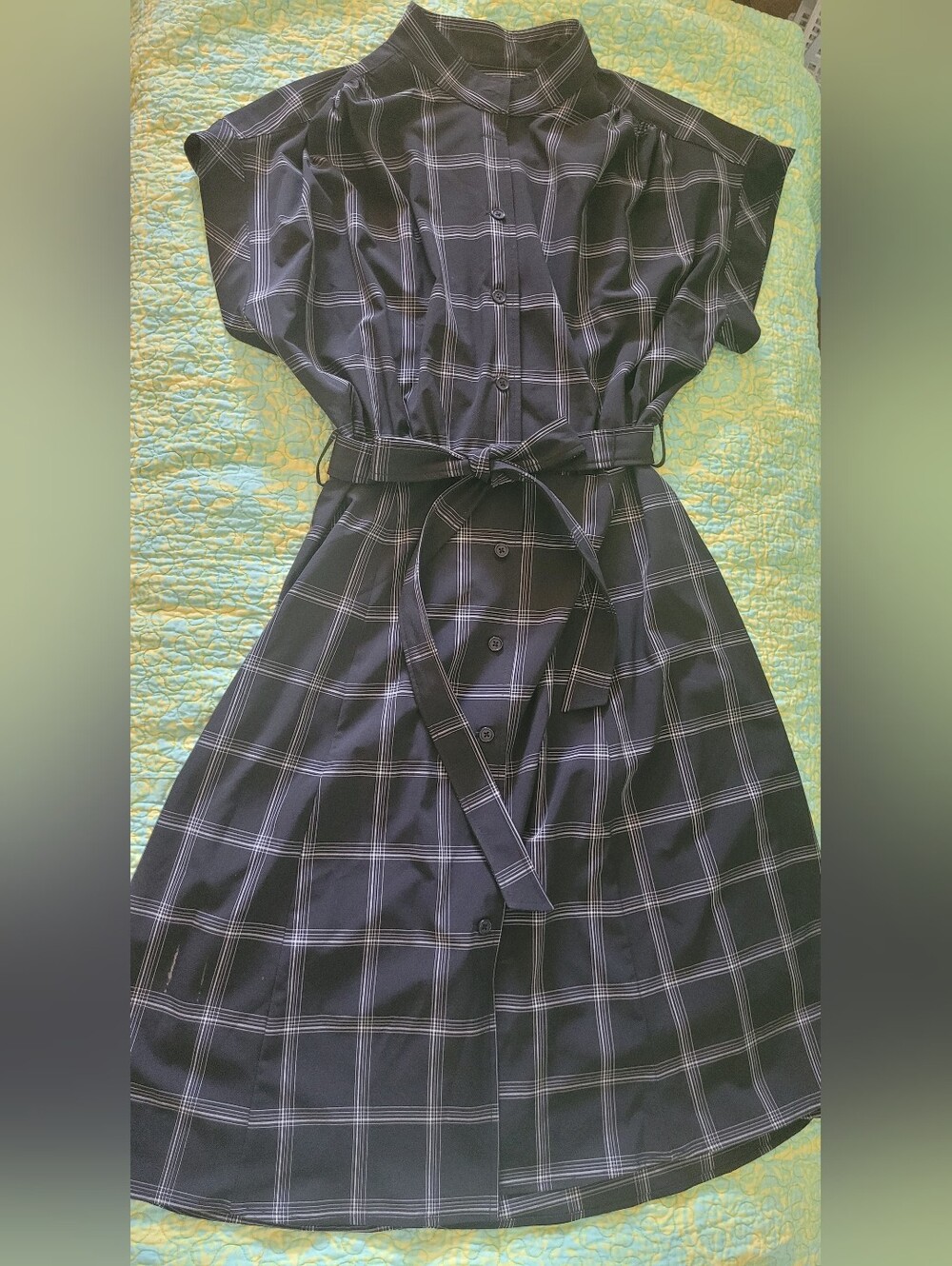 Calvin Klein Black Shirt Midi Dress with White Windowpane Check